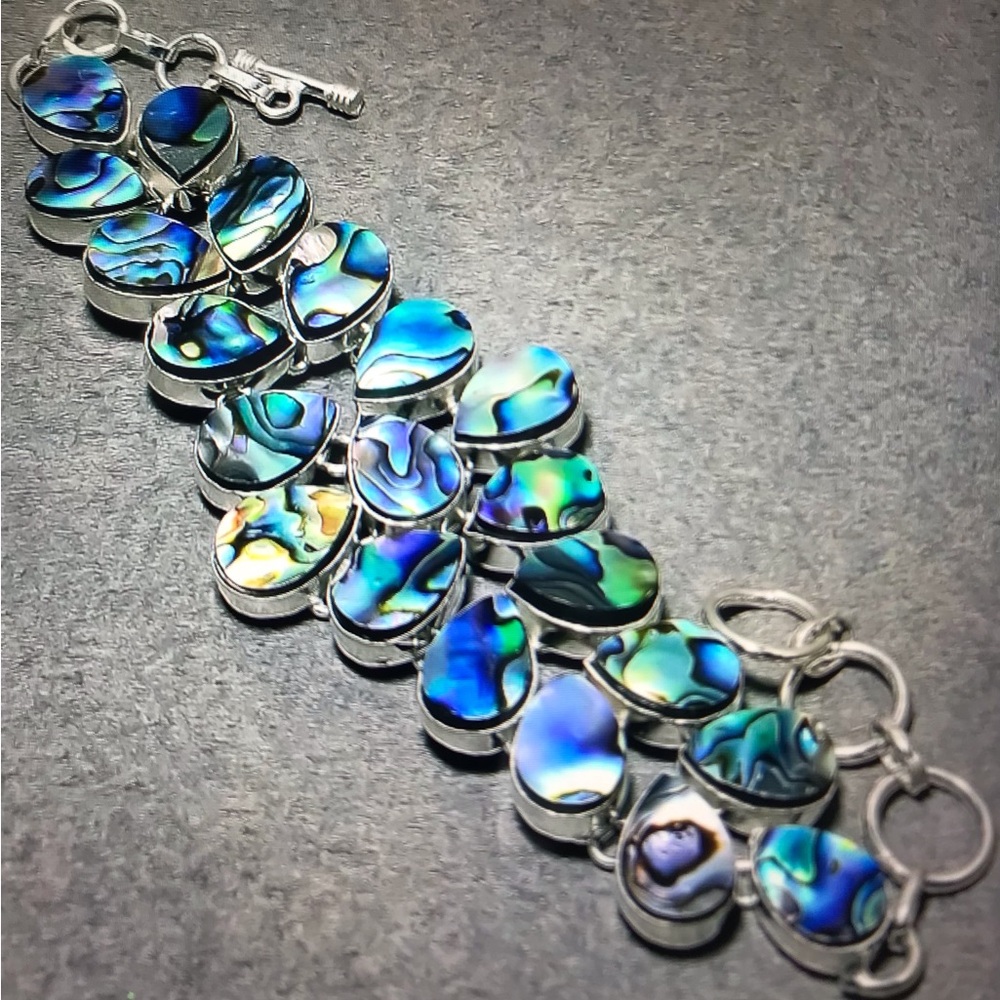 Abalone Stamped 925 Sterling Silver Bracelet